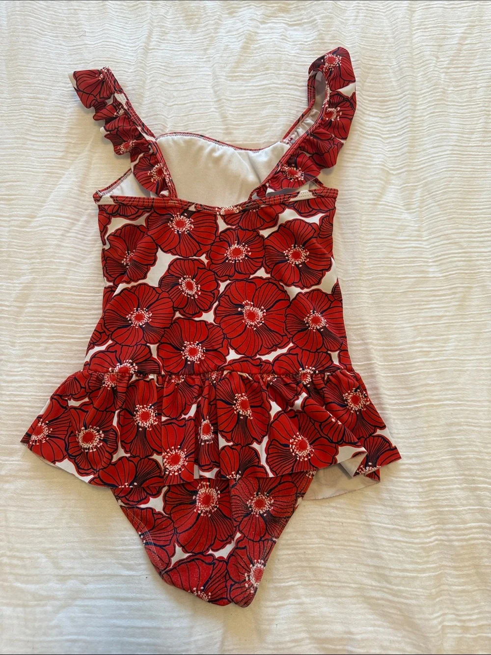 Janie & Jack Girls Red Floral Poppy Ruffle One-Piece Swimsuit size 8